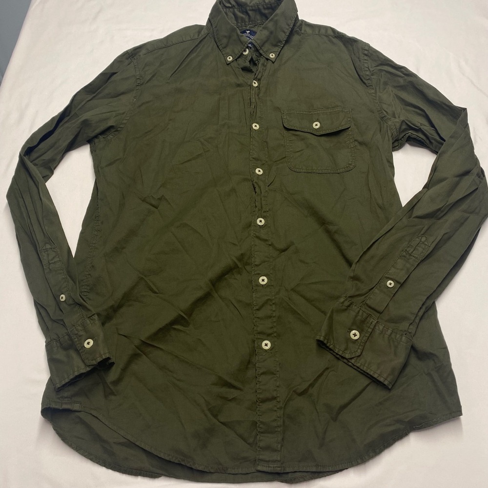 American Eagle Outfitters Mens Olive Green Seriously Soft Button Down Shirt M